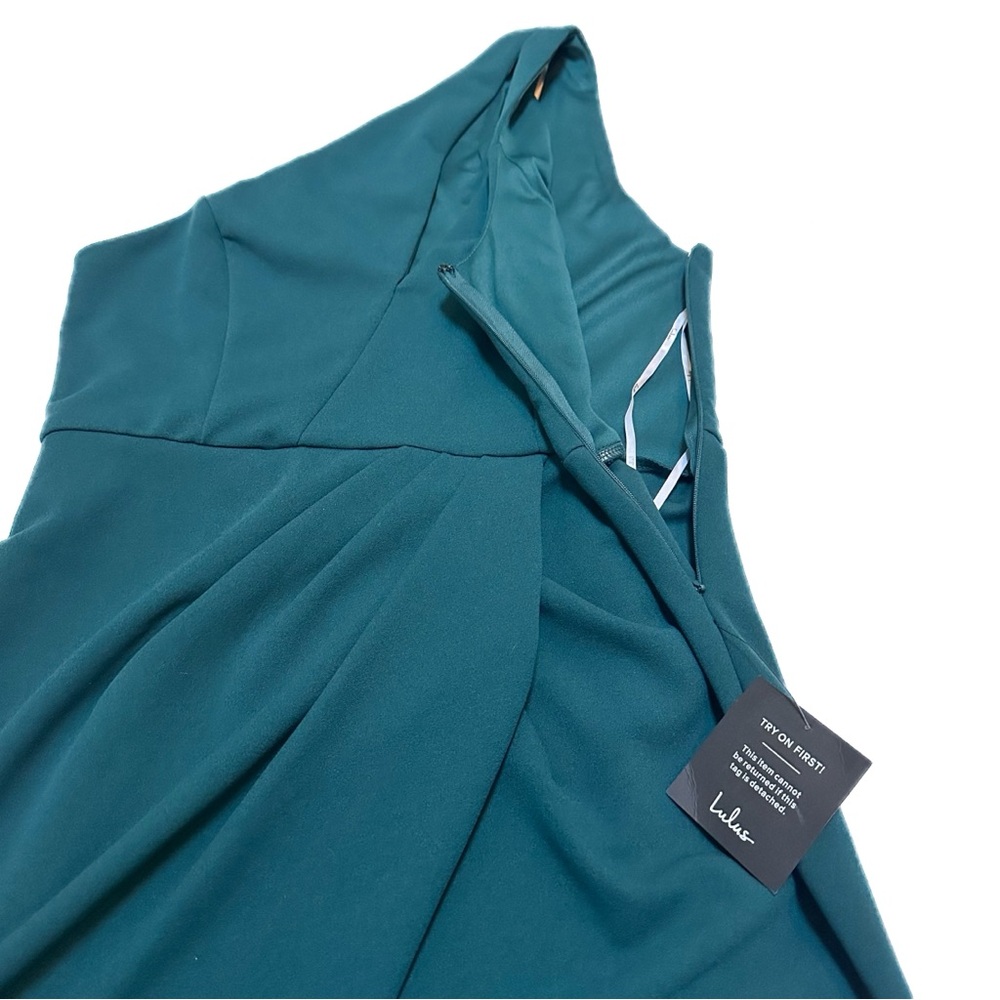 NWT Lulu*s So Flirty Green One-Shoulder Cutout Asymmetrical Dress Stretch Crepe - Picture 8 of 12